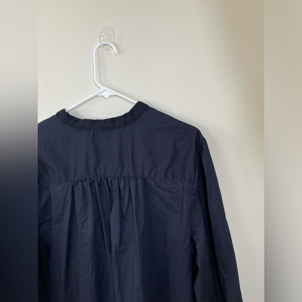 Chico's Elegant Blue Navy Women's Lace Trim Top Blouse Cotton Casual Career Sz 4 - Picture 11 of 16